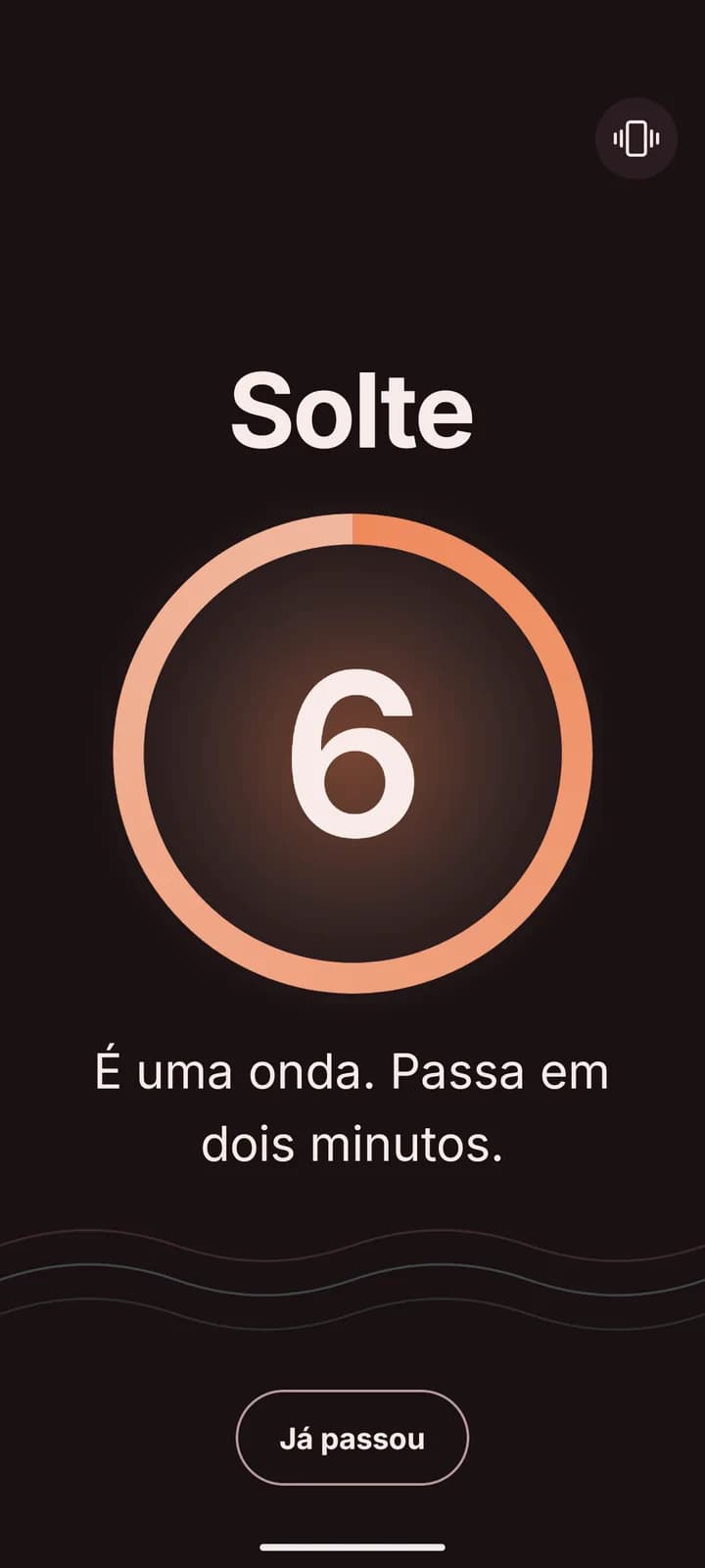 Tela do SOS no app MenoPro: anel de respiração com a contagem 6